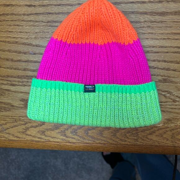 L.L.Bean Youth Beanie Neon Pink Green Orange Ski Winter Hat - Picture 3 of 4